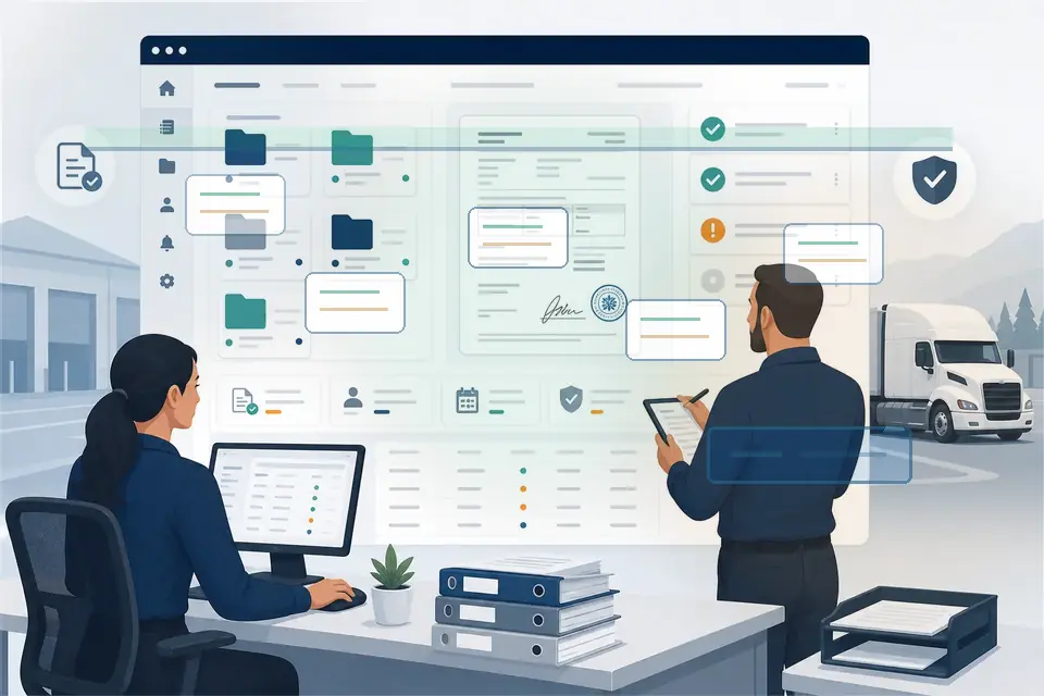 Document-control dashboard with approval panels and fleet packet status