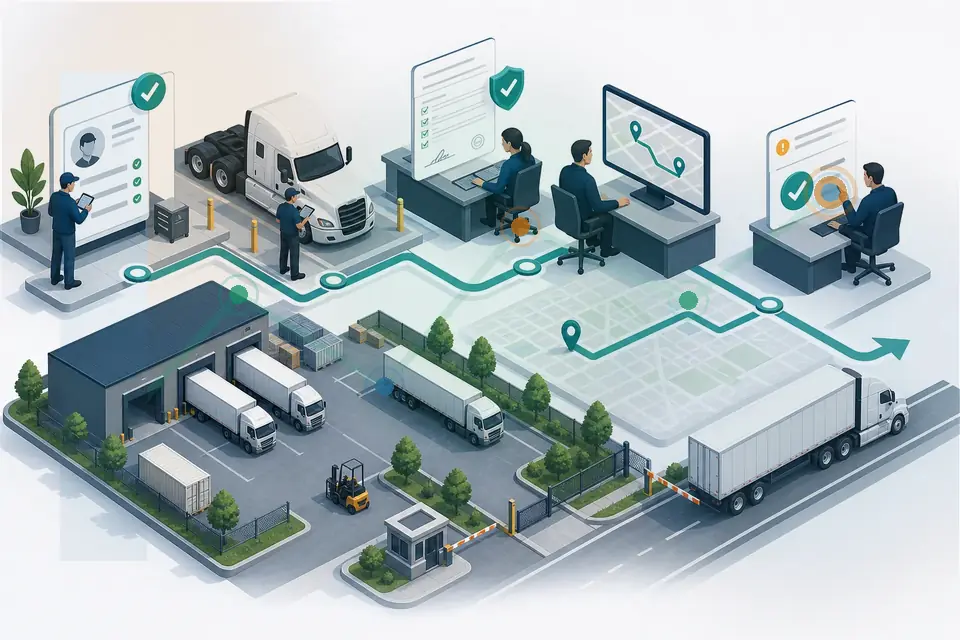 BOF workflow showing fleet records, document readiness, driver review, and release decision flow