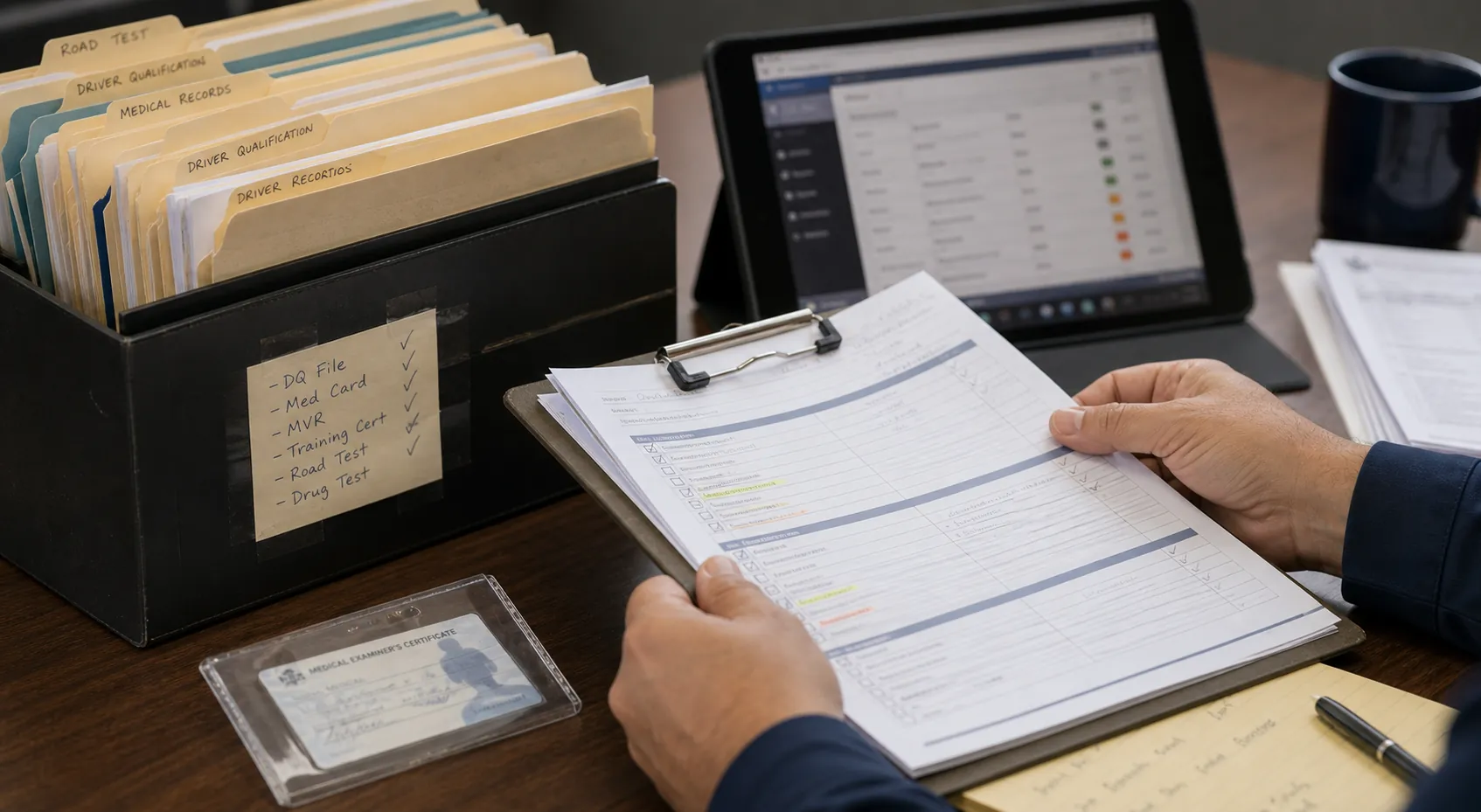 Dispatch office with load board monitors and paperwork