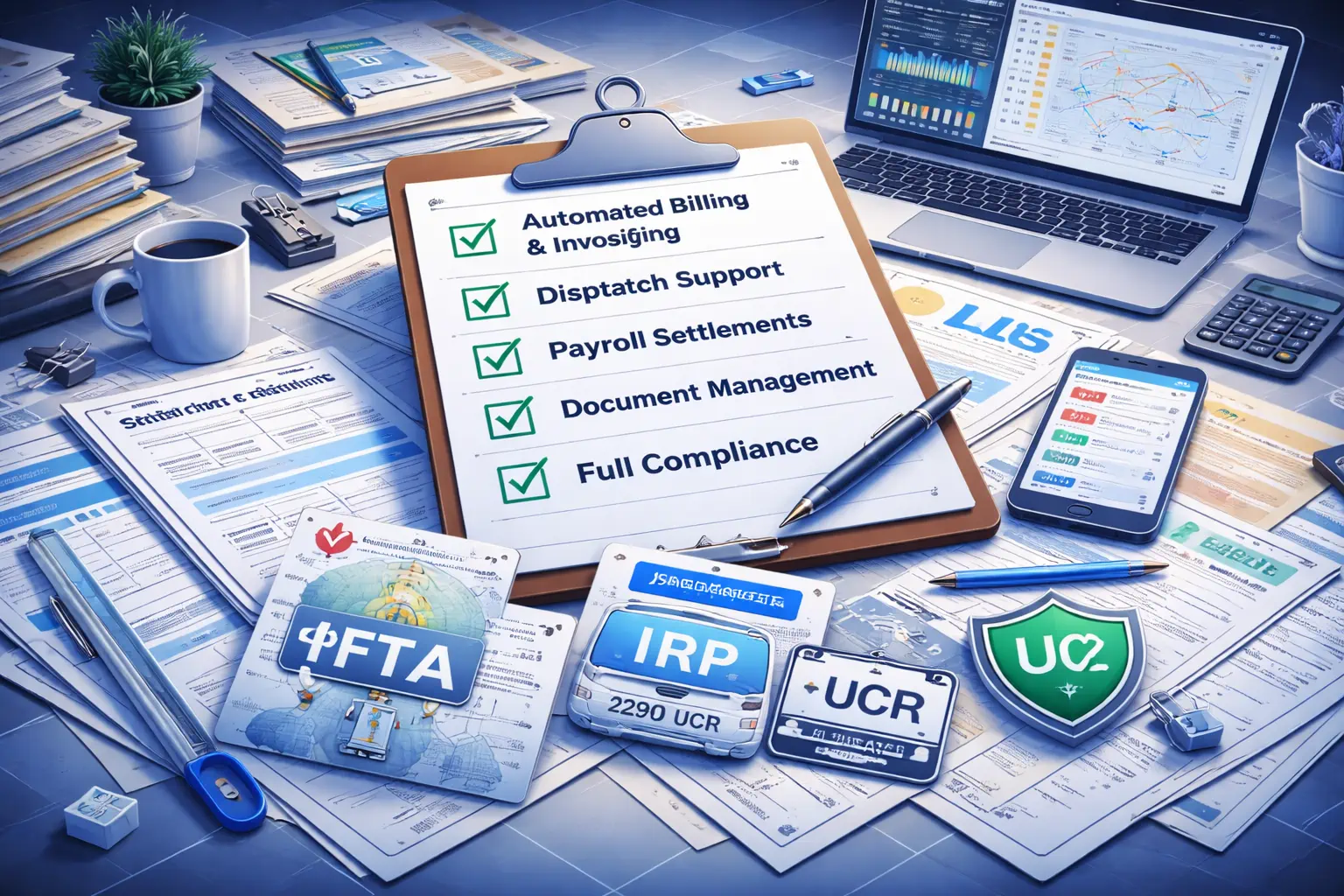 Automated checklist of trucking back-office tasks and compliance documents